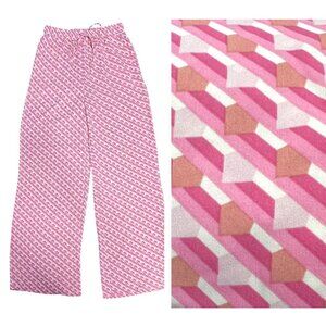 Entro Pull On Pants Wide Leg Pink Geometric Print Elastic Waist Size S NWT
